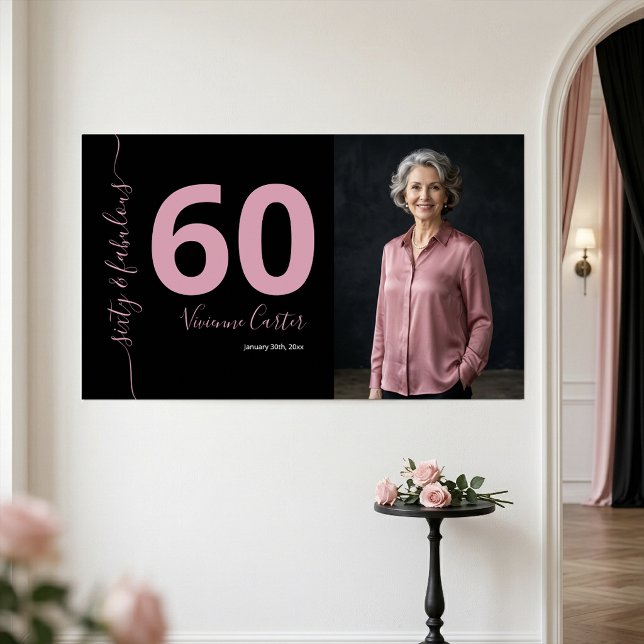 Poster Sessenta e Fabuloso Script Rosa Aniversário de 60  (Sixty and Fabulous Script Pink 60th Birthday Party Poster)
