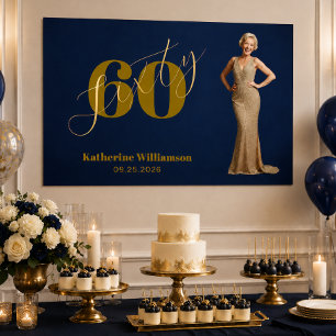 Poster Sessenta Elegantes Azul & Dourado 60º Aniversário