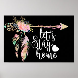 Poster Seta Boêmia Floral - Vamos Ficar Em Casa