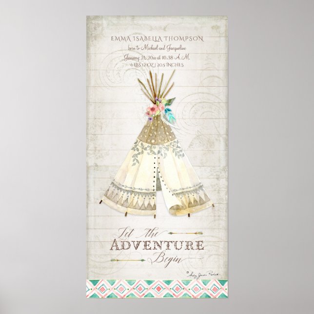 Pôster Seta de Boho Adventure Teepee de Informações de Na (Frente)