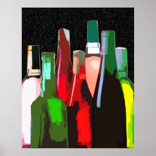 Pôster Sete garrafas do vinho na parede