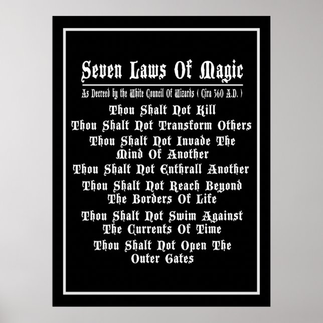 Poster Sete Leis De Preto E Branco Mágico (Frente)