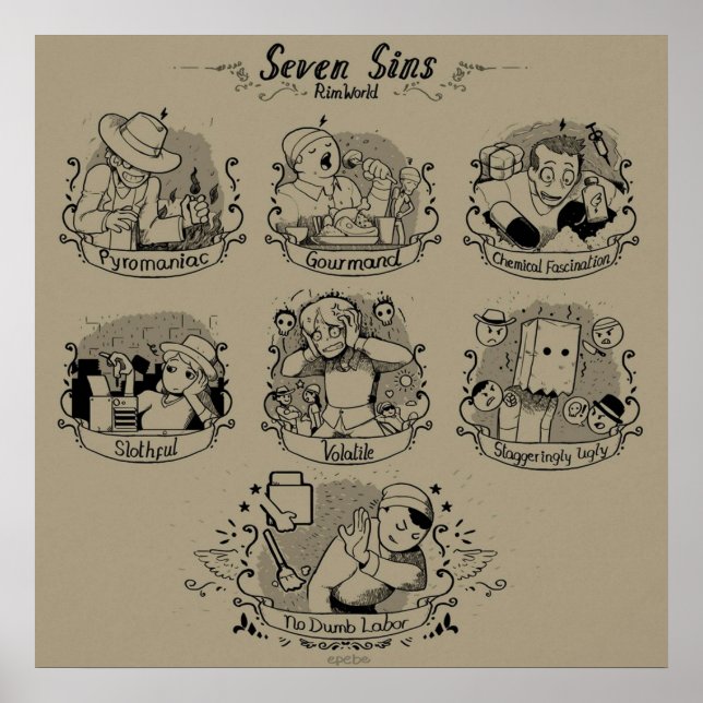 Poster Sete Pins Do RimWorld (Frente)