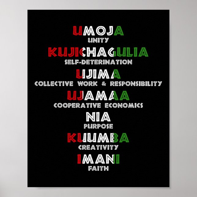 Poster Sete Princípios De Kwanzaa Orgulhosos Afro-America (Frente)