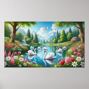 Poster Sete Swans Nadando
