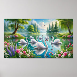 Poster Sete Swans Nadando
