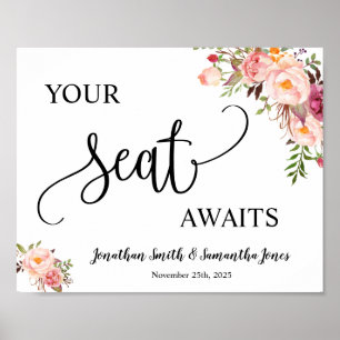 Poster Seu assento aguarda recepção de casamento rosa f