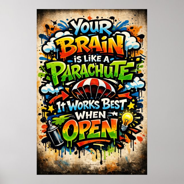 Poster Seu Cérebro É Como Um Grafite Retro Parâquedas (Frente)