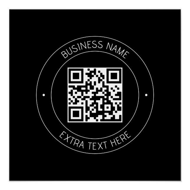 Pôster Seu código QR e texto editável | Preto e branco (Frente)