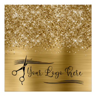 Pôster Seu Logotipo Brilhante Dourado Glam