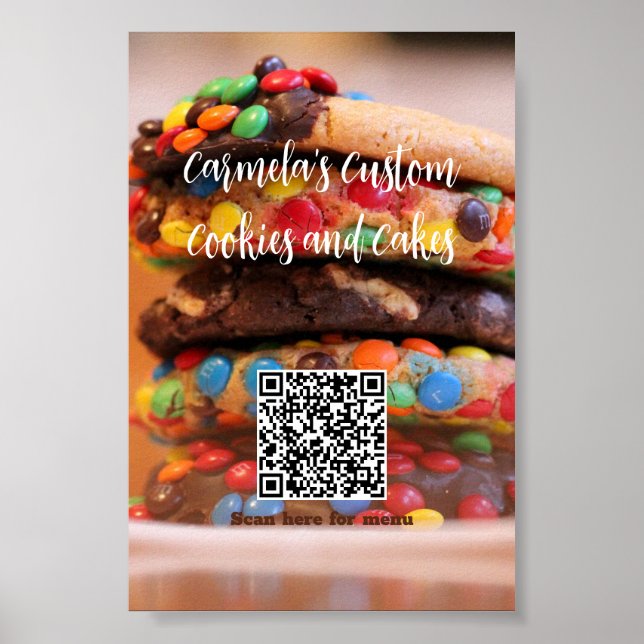 Poster Seu Nome Comercial com Código QR do Menu Foto (Frente)