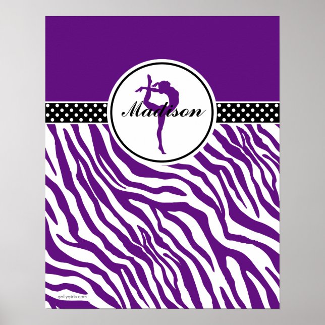 Pôster Seu nome é Zebra Print Gymnastics em Roxo (Frente)