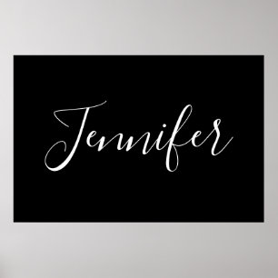 Poster Seu nome   Script branco elegante em preto