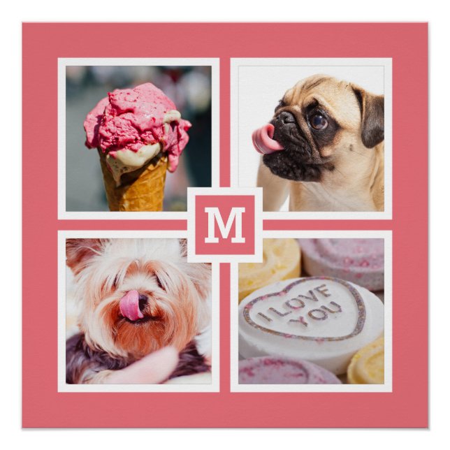Pôster SEU poster personalizado DE 4 FOTOS E MONOGRAM (Frente)