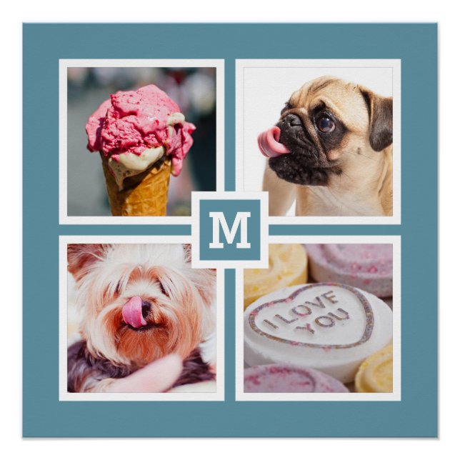 Pôster SEU poster personalizado DE 4 FOTOS E MONOGRAM (Frente)