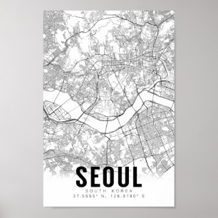 Poster Seul Coreia do Sul 서 울 Arte Mapas Minimalista