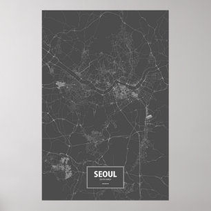 Poster Seul, Coreia do Sul (branco a preto)