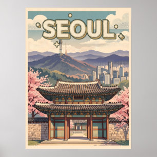 Poster Seul Coreia do Sul – Flores de Cerejeira & Paisage