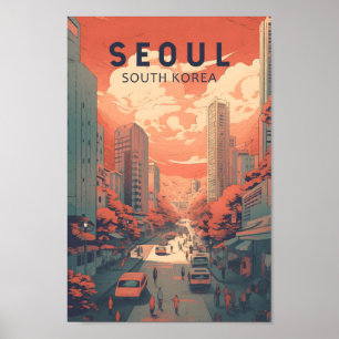 Poster Seul Coreia do Sul Ilustração Art Vintage