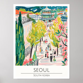 Poster Seul Coreia do Sul Ilustração de Arte Vintage Viag