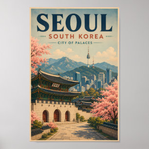 Poster Seul Coreia do Sul Ilustração Viagem Arte Vintage