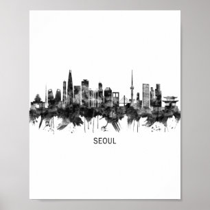 Poster Seul Coreia do Sul Skyline BW