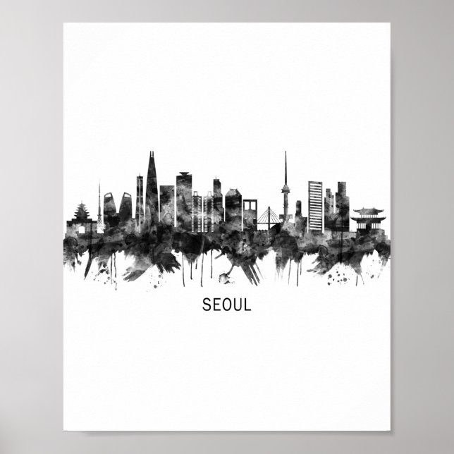Poster Seul Coreia do Sul Skyline BW (Frente)