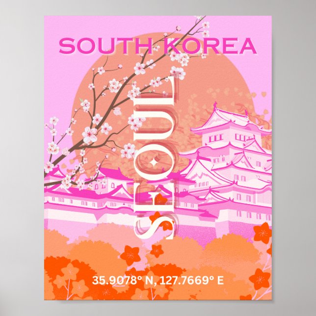 Poster Seul Coreia do Sul, Viagem Art, rosa (Frente)