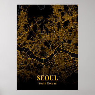 Poster Seul - Mapa da Cidade Dourada da Coreia do Sul