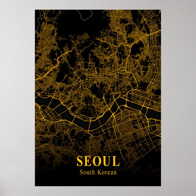 Poster Seul - Mapa da Cidade Dourada da Coreia do Sul (Frente)