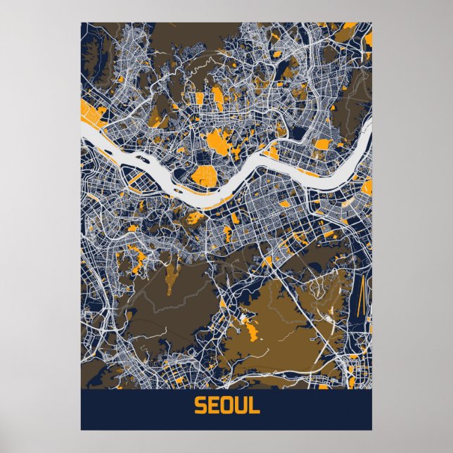 Poster Seul - Mapa da cidade sul-coreana de Bluefresh (Frente)