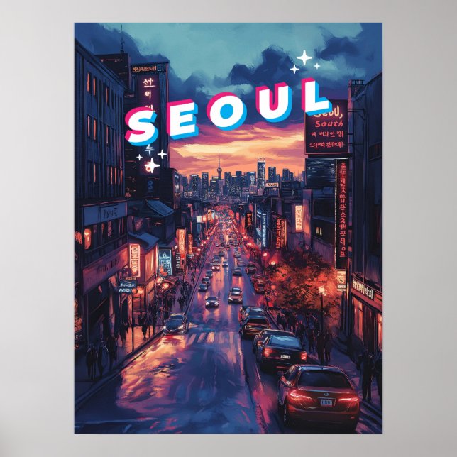 Poster Seul Sunset: Um Viagem de paisagem urbana vibrante (Frente)