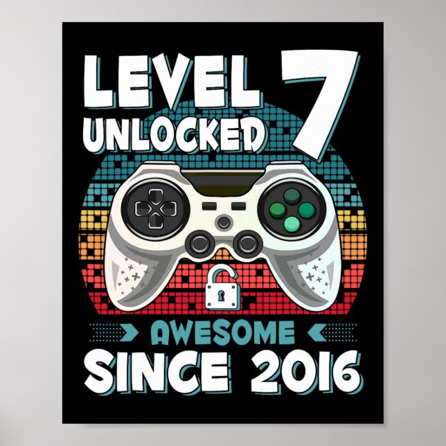 Poster Seven 7yr Bday Son Boy Funny Gamer 7th 7 Year Old  (Frente)