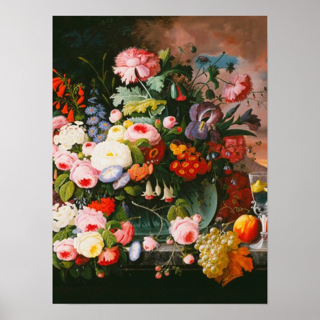 Poster Severin Roesen - Vida Estática De Flores E Frutas (Frente)