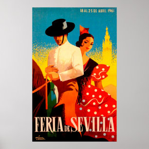 Poster Sevilha, espanha, casal no cavalo, viagens vintage