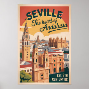 Poster Sevilha Espanha Retrô Paisagem Urbana Viagem