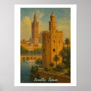 Poster Sevilha Espanha Viagem Vintage Giralda & Torre Oro