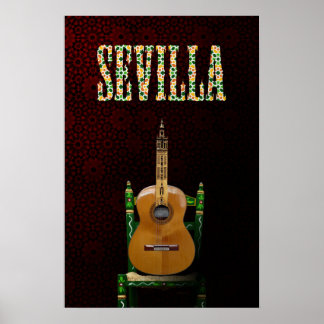 Poster SEVILLA. Guitarra flamenca con Giralda de Sevilla.