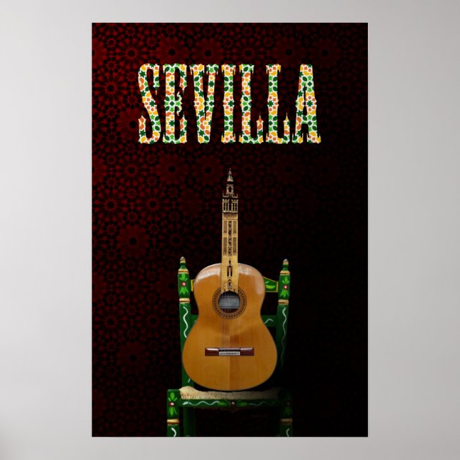 Poster SEVILLA. Guitarra flamenca con Giralda de Sevilla. (Frente)