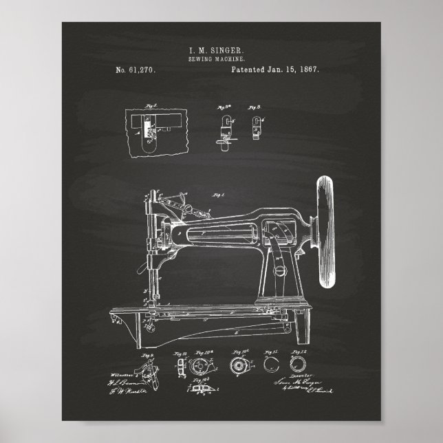 Poster Sewing Machine 1867 Painéis De Arte Patentes (Frente)