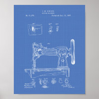 Sewing Machine 1867 Patent Art Blueprint