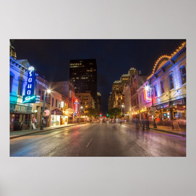 Poster Sexta Rua Em Dusk Em Austin, Centro Texas (Frente)