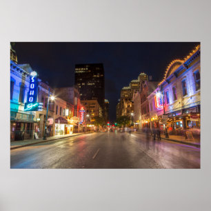 Poster Sexta Rua Em Dusk No Centro Austin, Texas