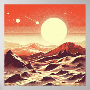 Poster SF Mars Landscape Woodcut 2