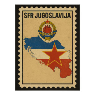 Pôster SFR Iugoslávia Mapa Socialista Vintage Selo
