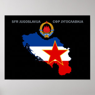 Poster SFR Jugoslávia - Mapa - Emblem - Sinalizador