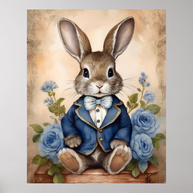 Poster Shabby Chic Coelho Menino Antigo (Frente)