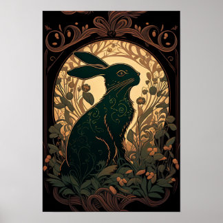 Poster Shadow Bunn — Art Nouveau Black Rabbit/Bunny