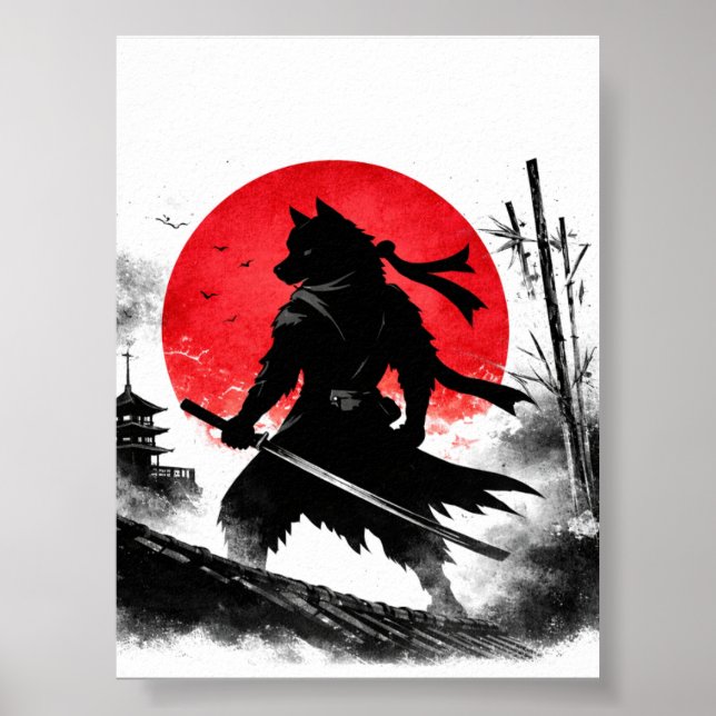 Poster Shadow Ninja Wolf Japanese pastor print (Frente)