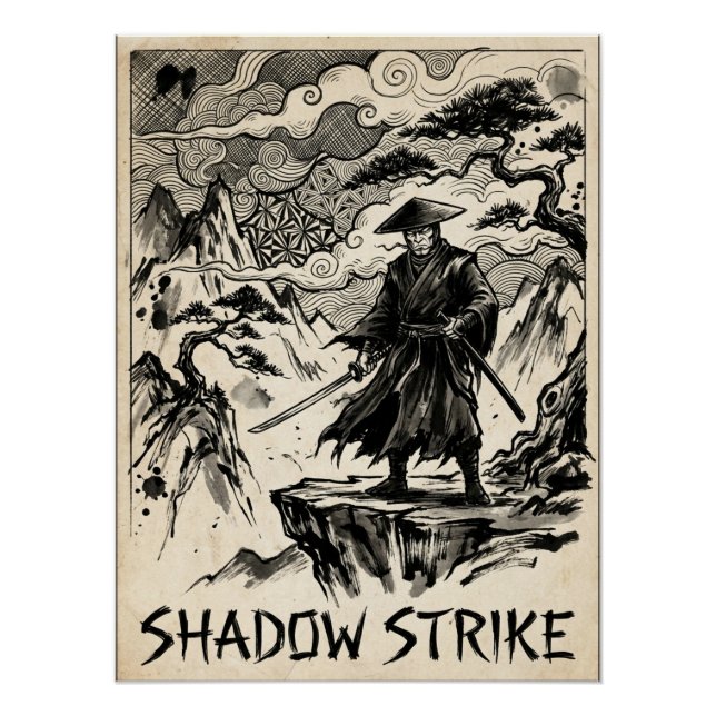 Pôster Shadow Strike Samurai Ink Art Poster (Frente)
